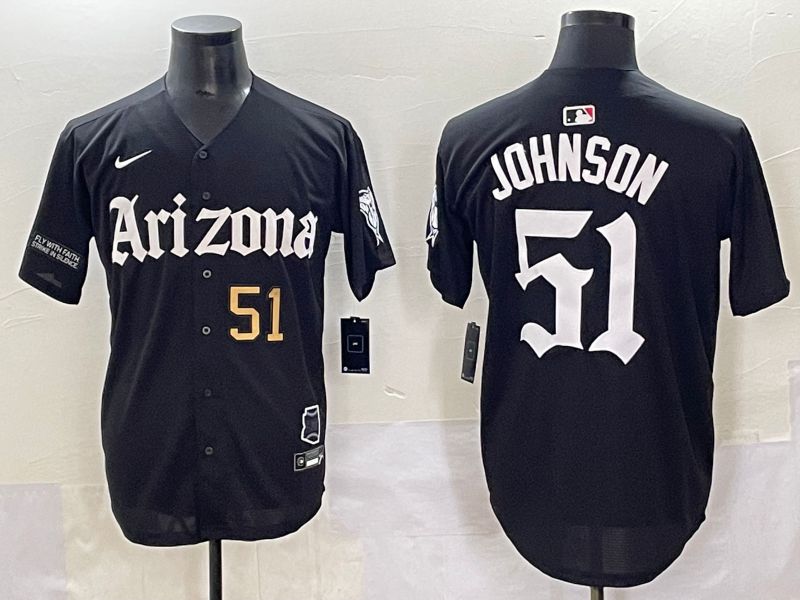 Men 2025 Arizona Diamondback 51 Johnson Black Five generations Joint Name Nike MLB Jersey style 11